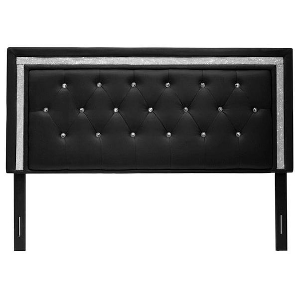 Best Master Furniture 319 F-Q HB Black Full & Queen Darling Faux Leather Upholstered Headboard Tufted Crystals Rhinestones; Black 319 F/Q HB Black - main